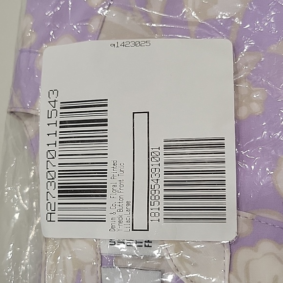 Denim & Co. Floral Printed Y-neck Button Front Tunic.  Lilac.  Large.  NWOT - Picture 9 of 9